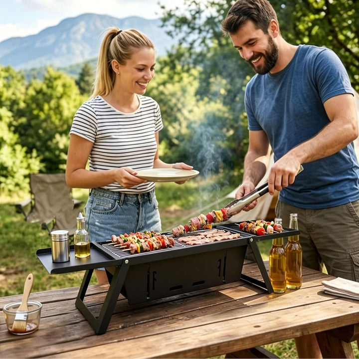 E EASTSTORM Camping Klappgrill Edelstahl– Tragbarer Kleiner Holzkohlegrill mit 4-stufiger Hitze, kla