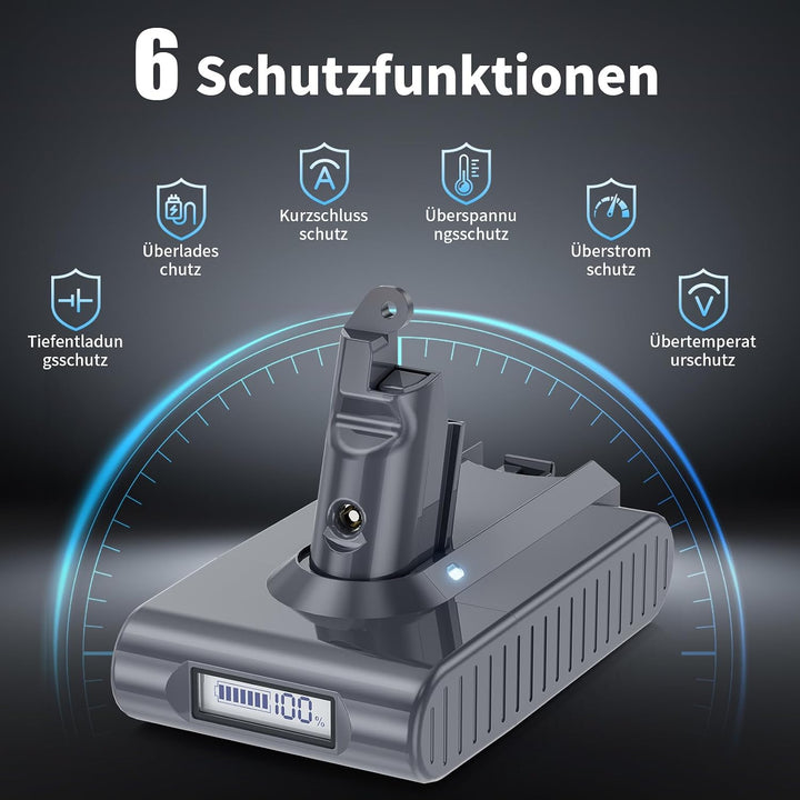 6000mAh V6 Akku für Dyson, Ersatzakku für Dyson V6 Akku with LCD(2 Filters), V6
