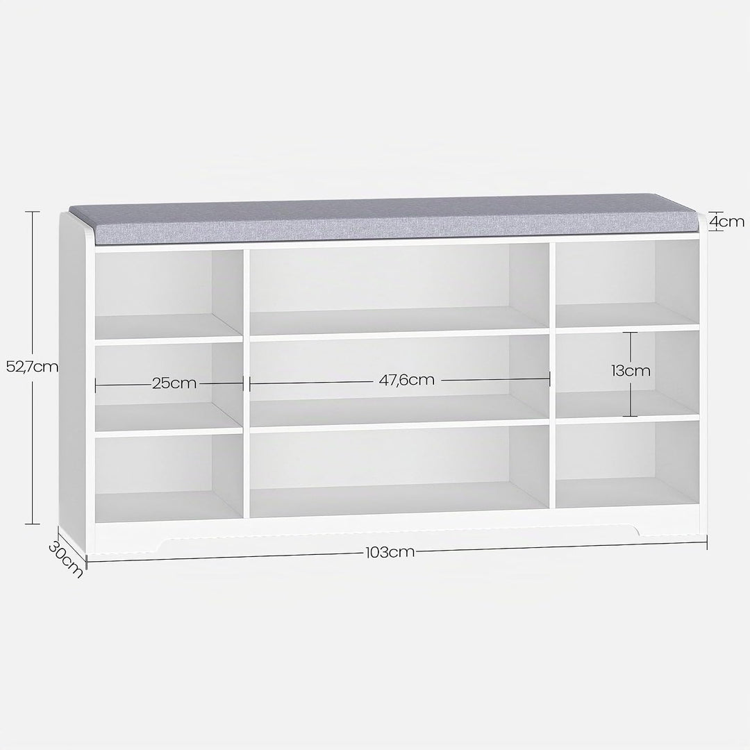 Hzuaneri Schuhbank, Schuhregal mit Sitzfläche, Sitzbank mit Stauraum, Kissen, 9 Fächer, 103 x 30 x 5