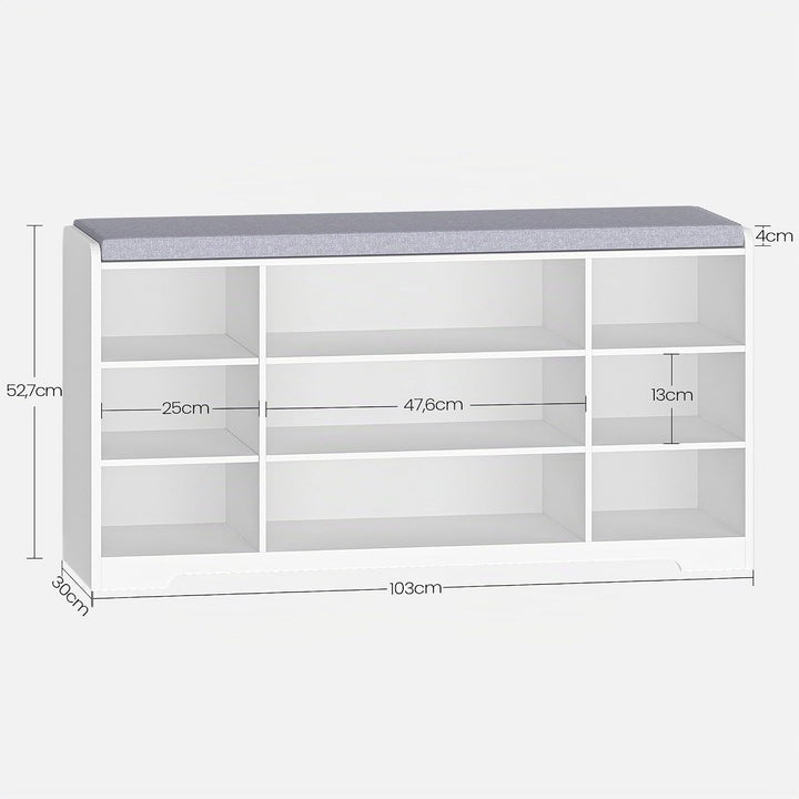 Hzuaneri Schuhbank, Schuhregal mit Sitzfläche, Sitzbank mit Stauraum, Kissen, 9 Fächer, 103 x 30 x 5