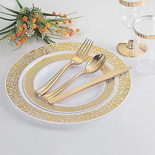 75 stücke Goldene Messer und Gabeln Löffel Wiederverwendbare Kunststoff Geschirr Set Geburtstag Part