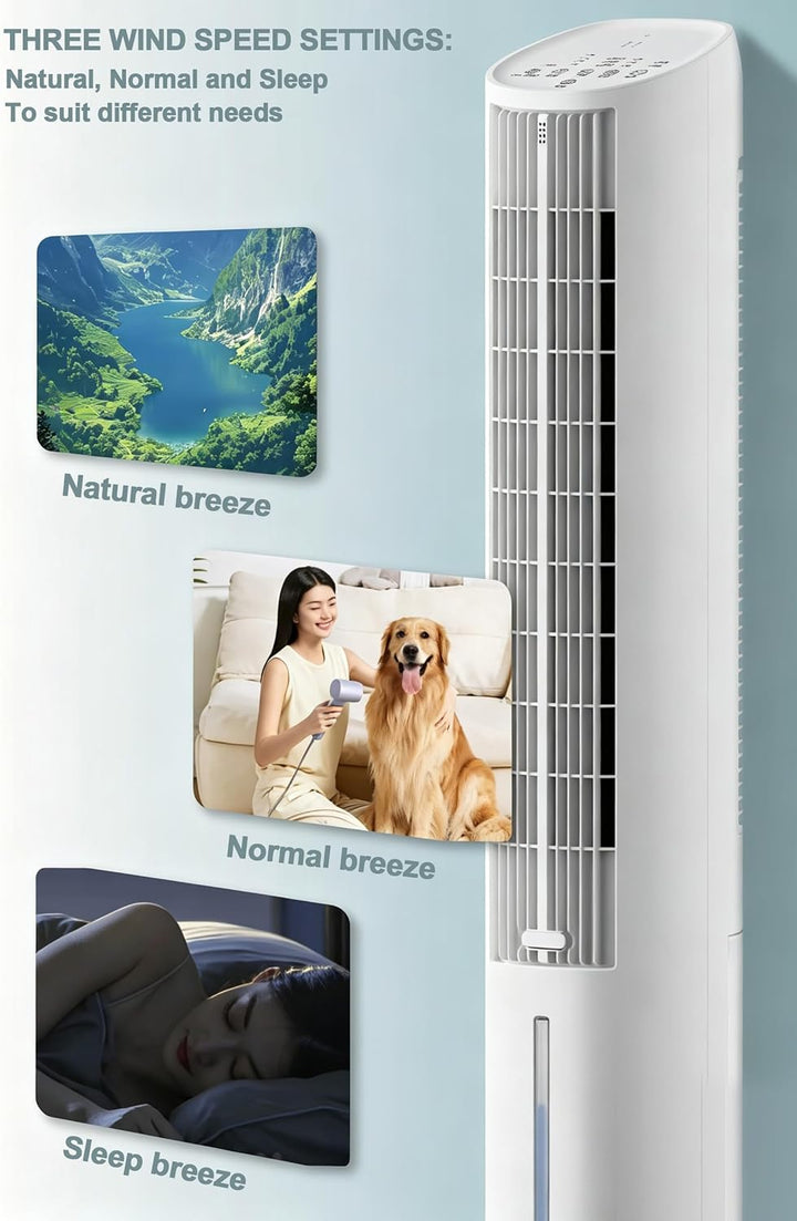VLites Turmventilator mit Wasserkühlung Luftkühler | 3 Geschwindigkeiten, 60°-Oszillation, 3L Wasser
