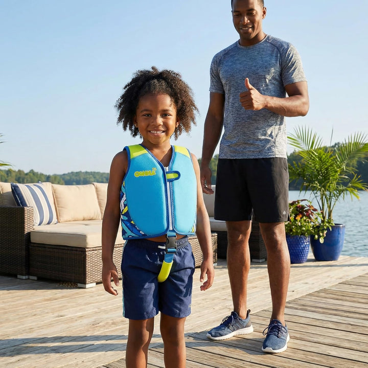 Schwimmweste Kinder 1-9 Jahre - Neopren Schwimmlernhilfe mit Reissverschluss und Sicherheitsgurt, Ju