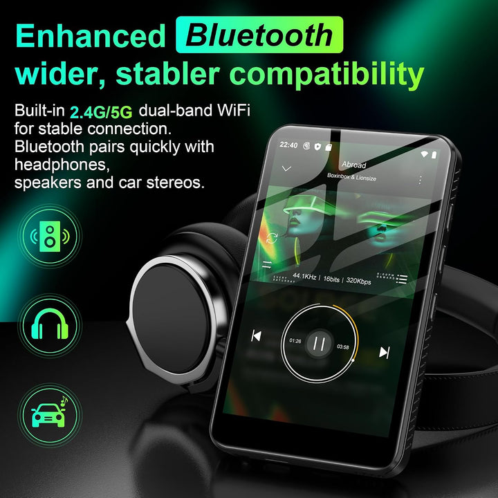 SWOFY D08 Android 13 MP3-Player, 4-Zoll-Touchscreen, Bluetooth &amp; WLAN, 32GB Speicher, kompatibel mit