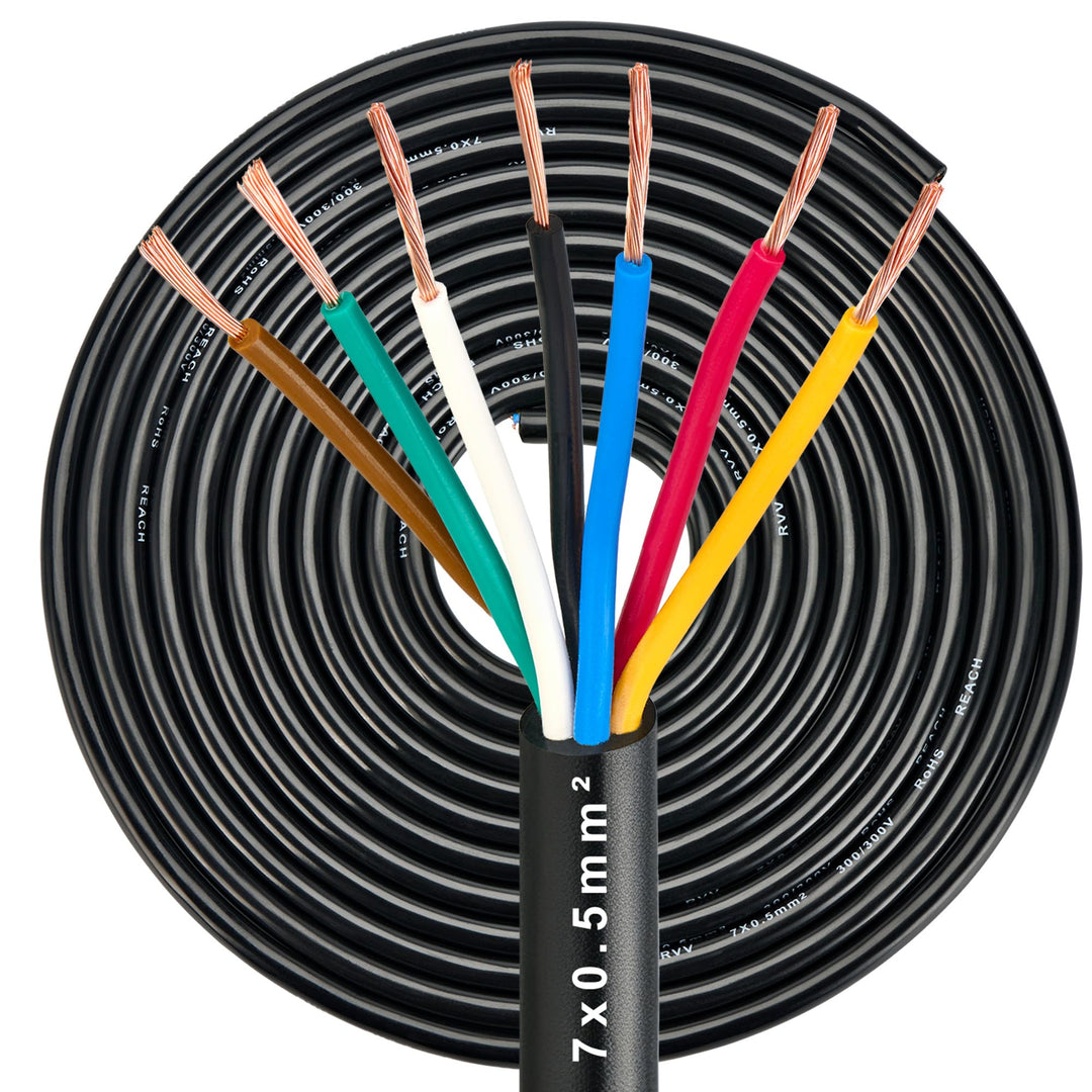 5M Anhängerkabel 7Polig, 0,5mm² Fahrzeugkabel KFZ Kabel 12V/24V, Abschleppseil 7 Kernanhängerkabel E
