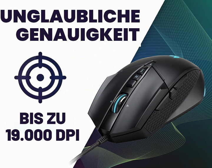 Acer Predator Cestus 335 Gaming Maus (19.000 DPI, 400 IPS Tracking, 10 programmierbare Tasten, 0,5 m