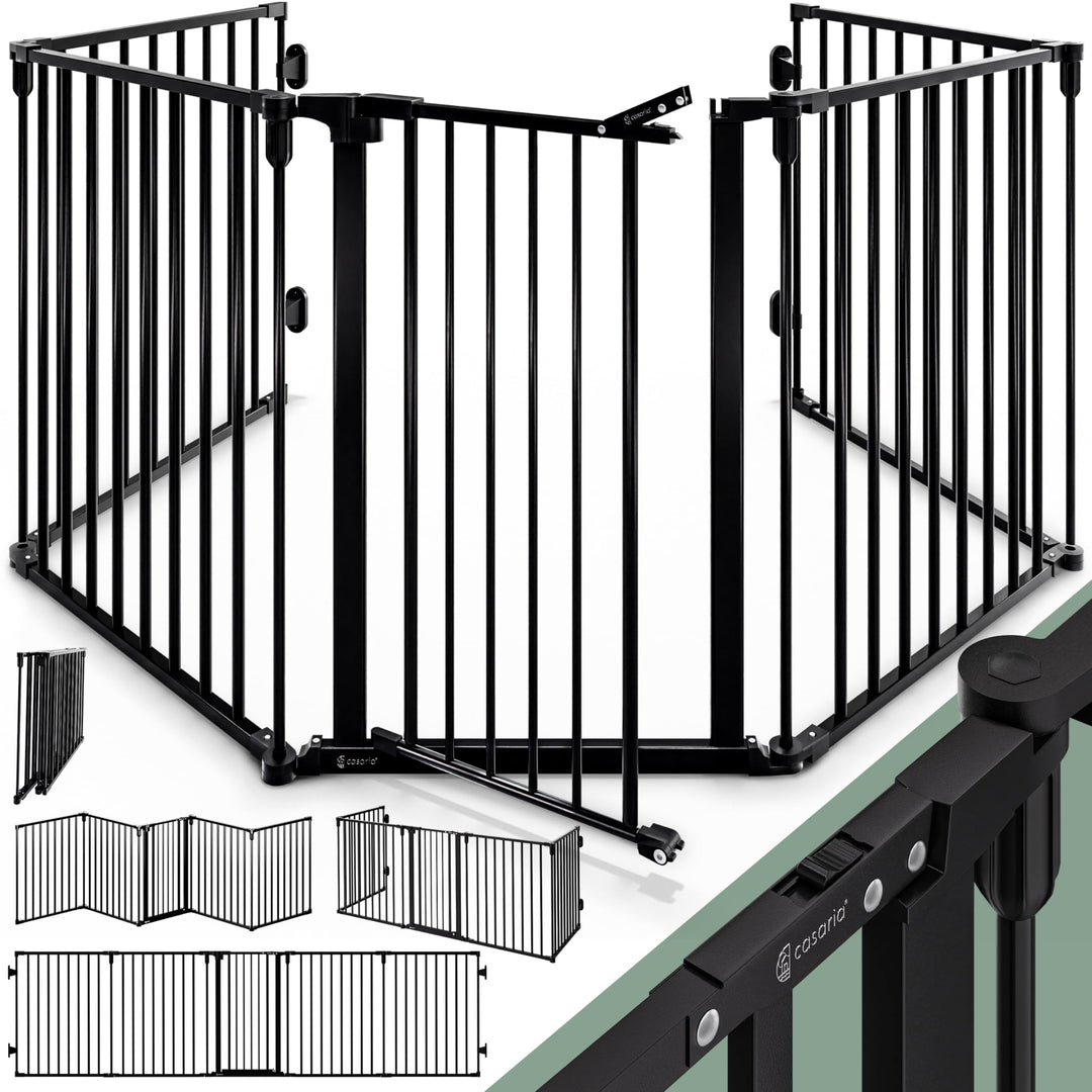 CASARIA® Kaminschutzgitter mit Sicherheitstür Metall Ofenschutzgitter 306x77cm Kamingitter ohne Bohr