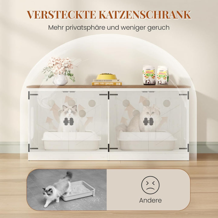 Hzuaneri Katzenschrank für 2 Katzen, Katzenklo Schrank, 120 x 50 x 54 cm, Katzentoilette Schrank Ver