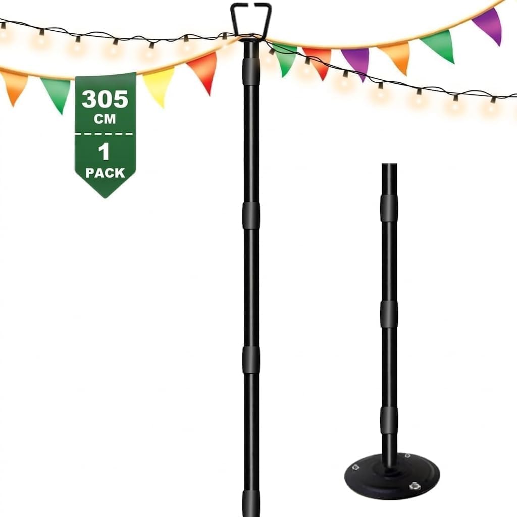 HoldOneLight String Light Pole für Deck 10Ft/3M Outdoor String Light Poles - Verstellbare Höhe, rost