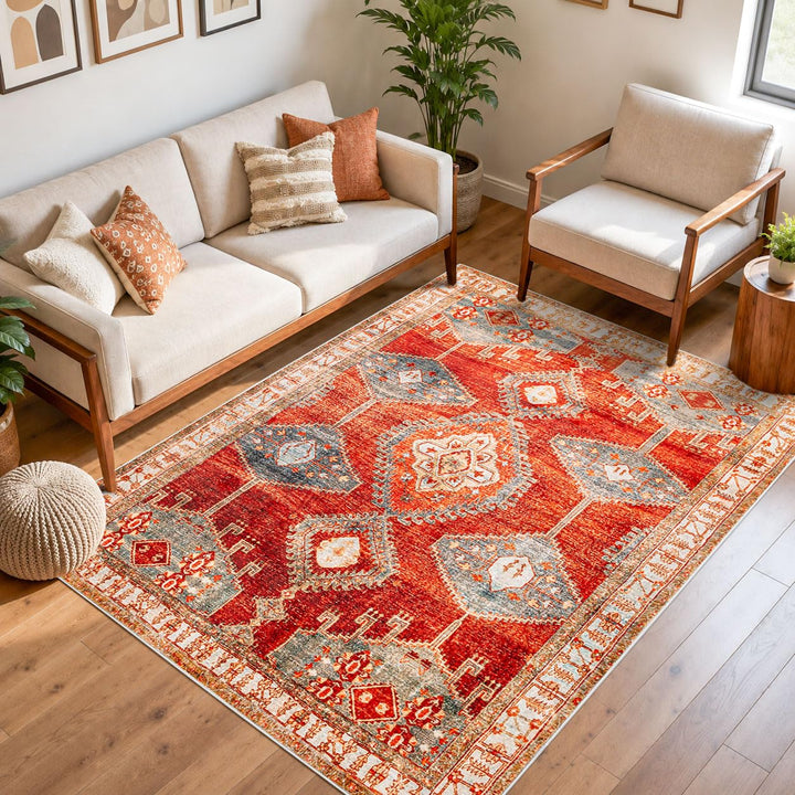 Kurzflor Teppich Wohnzimmer Schlafzimmer Waschbar Rot 80x120 Rostrot 80 x 120 cm (Rechteckig), Rostr