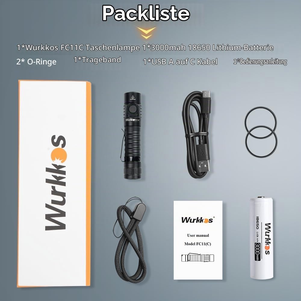 Wurkkos FC11C LED-Taschenlampe,superhelle LED-Taschenlampe,1300Lumen 4000K Taschenlampe,90CRI,519A L