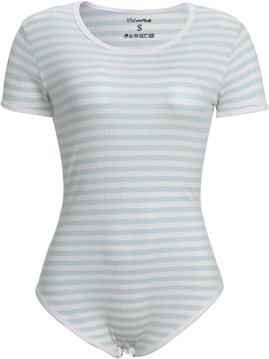 CutiePlusU Baumwolle Knopf im Schritt Bodysuit Onesie Pyjamas Strampler Classics Stripe XS Grün, XS