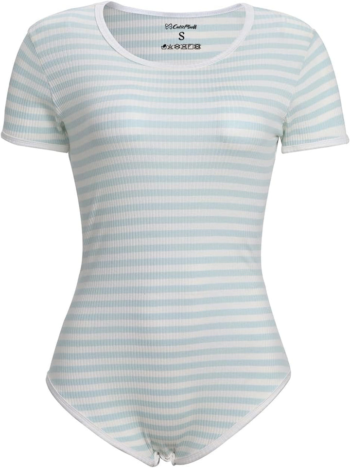 CutiePlusU Baumwolle Knopf im Schritt Bodysuit Onesie Pyjamas Strampler Classics Stripe XS Grün, XS