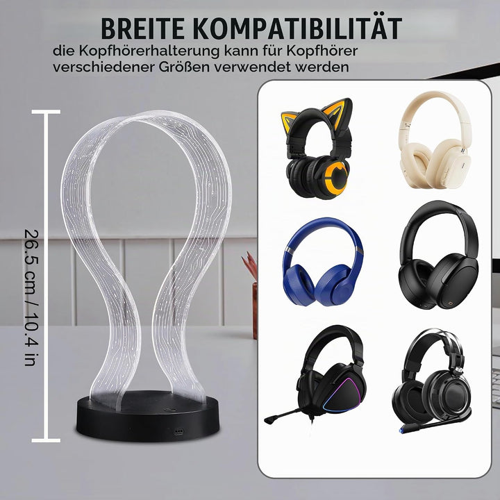 Ammonite Light Up Headphone Stand, 16 Farbe leuchtet Gaming Schreibtisch Accessoire mit 1 USB-Ladean