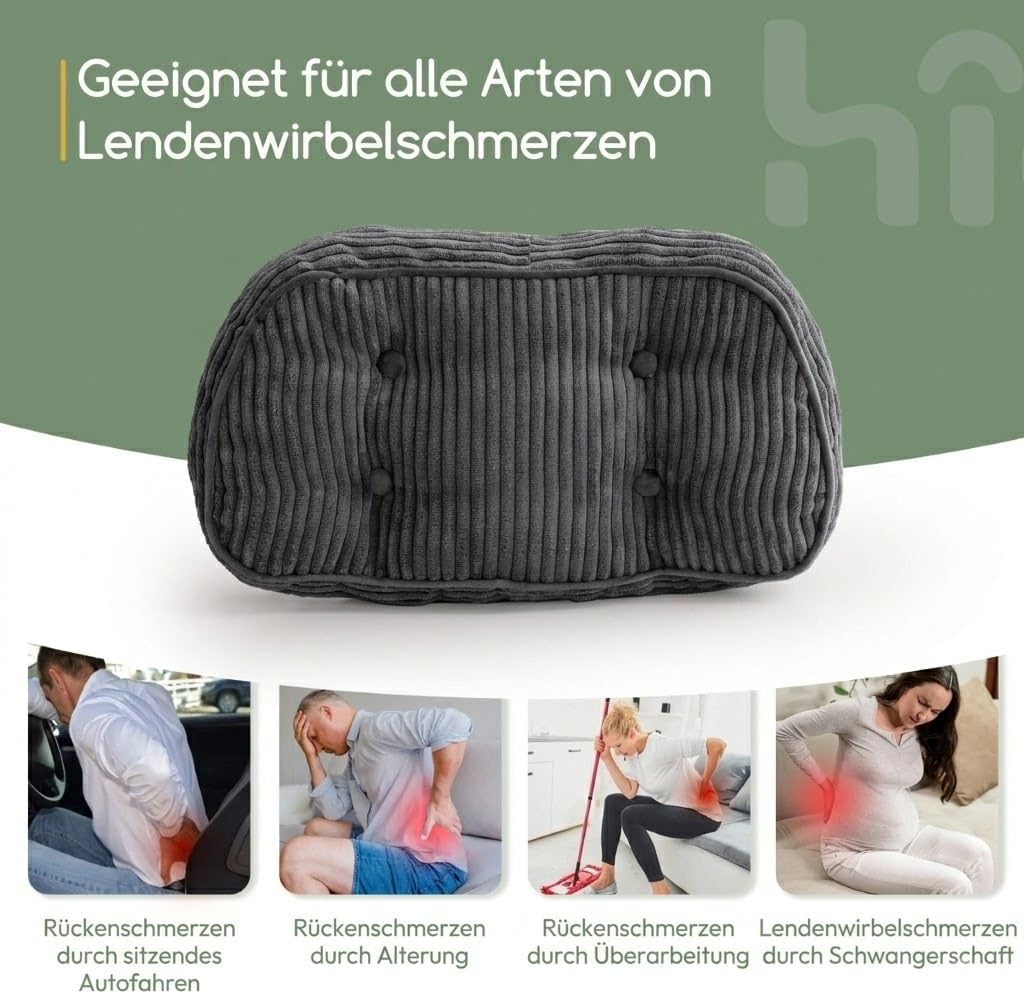 HIGOGOGO Lordosenstützkissen für Relaxsessel/Polstersessel/Sofa/Bürostuhl, gepolstertes Cord-Rückenk