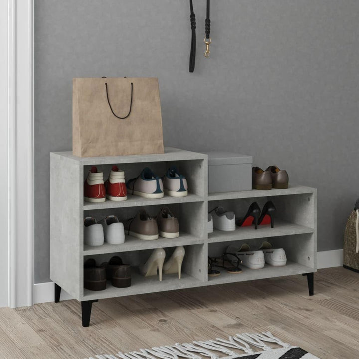 Schuhregal Betongrau 102x36x60 cm aus Holzwerkstoff mit 5 Fächern, platzsparender Ständer für Flur u