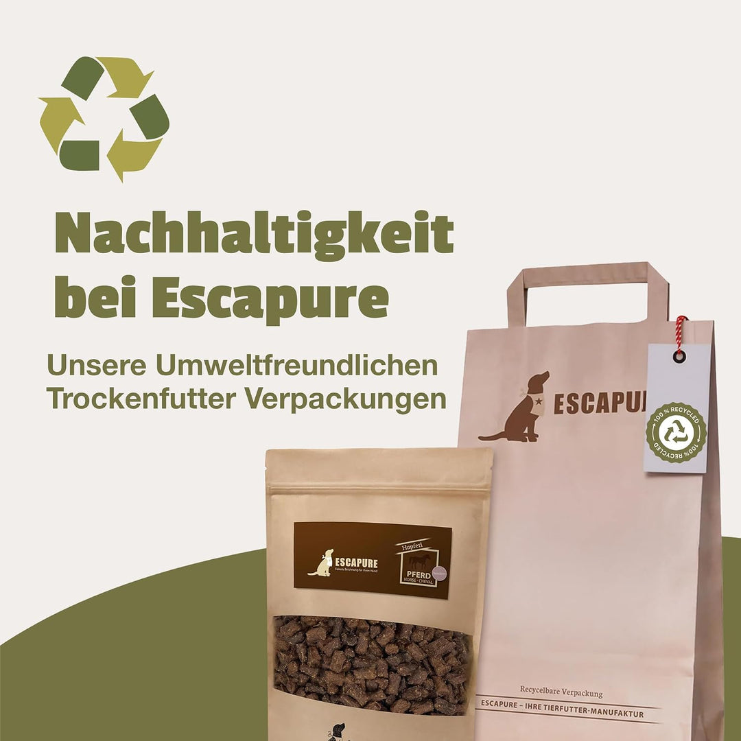 Escapure Hunde Leckerli Beutel | Pferd Hupferl 1000g | Pferd Hupferl in Premium Qualität | 98% Muske