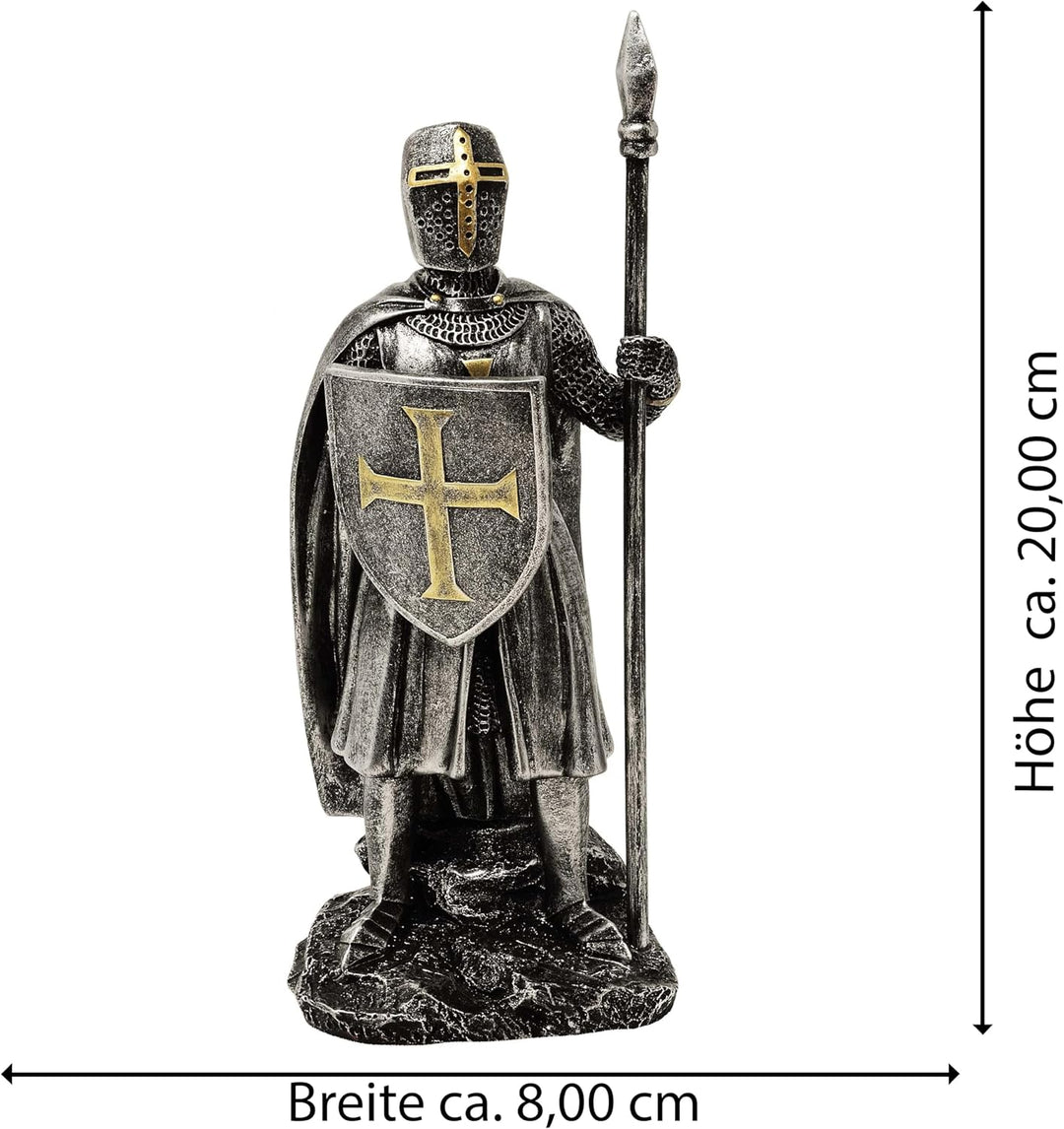 MystiCalls Kreuzritter Silber-bronzefarben mit Speer - Ritter, Ritter Figur, Templer
