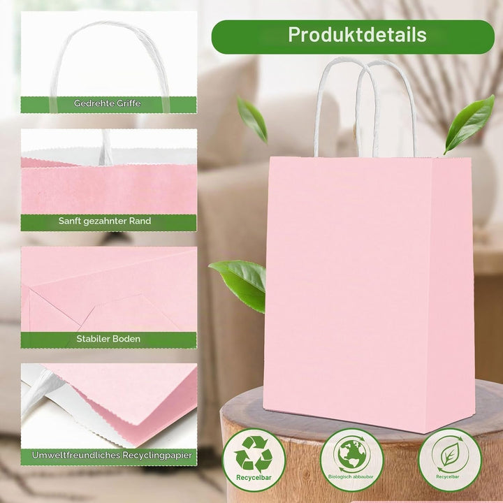 Gucass 50 Stück Gross Papiertüten mit Henkel, Bunt Kraft Papiertaschen Geschenktüten, 26x12x33cm Pap