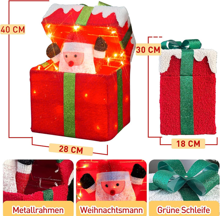 Selbstöffnende Geschenkbox mit Weihnachtsmann Beleuchtete Weihnachtsdeko Outdoor mit Musik &amp; 4 Modi