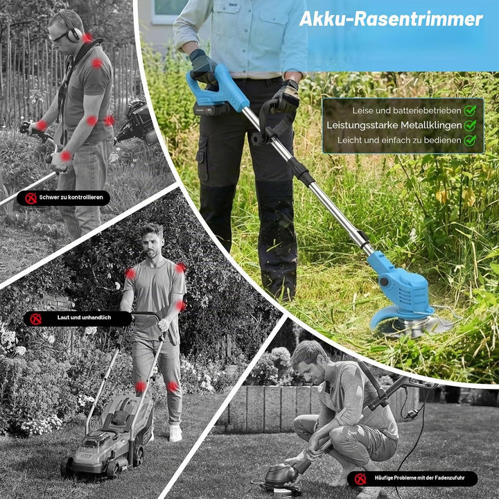 21V Rasentrimmer Mit Akku, 3 in 1 Akku Rasentrimmer Mit LadegeräT, Kantenschneider Rasen, Rasentrimm