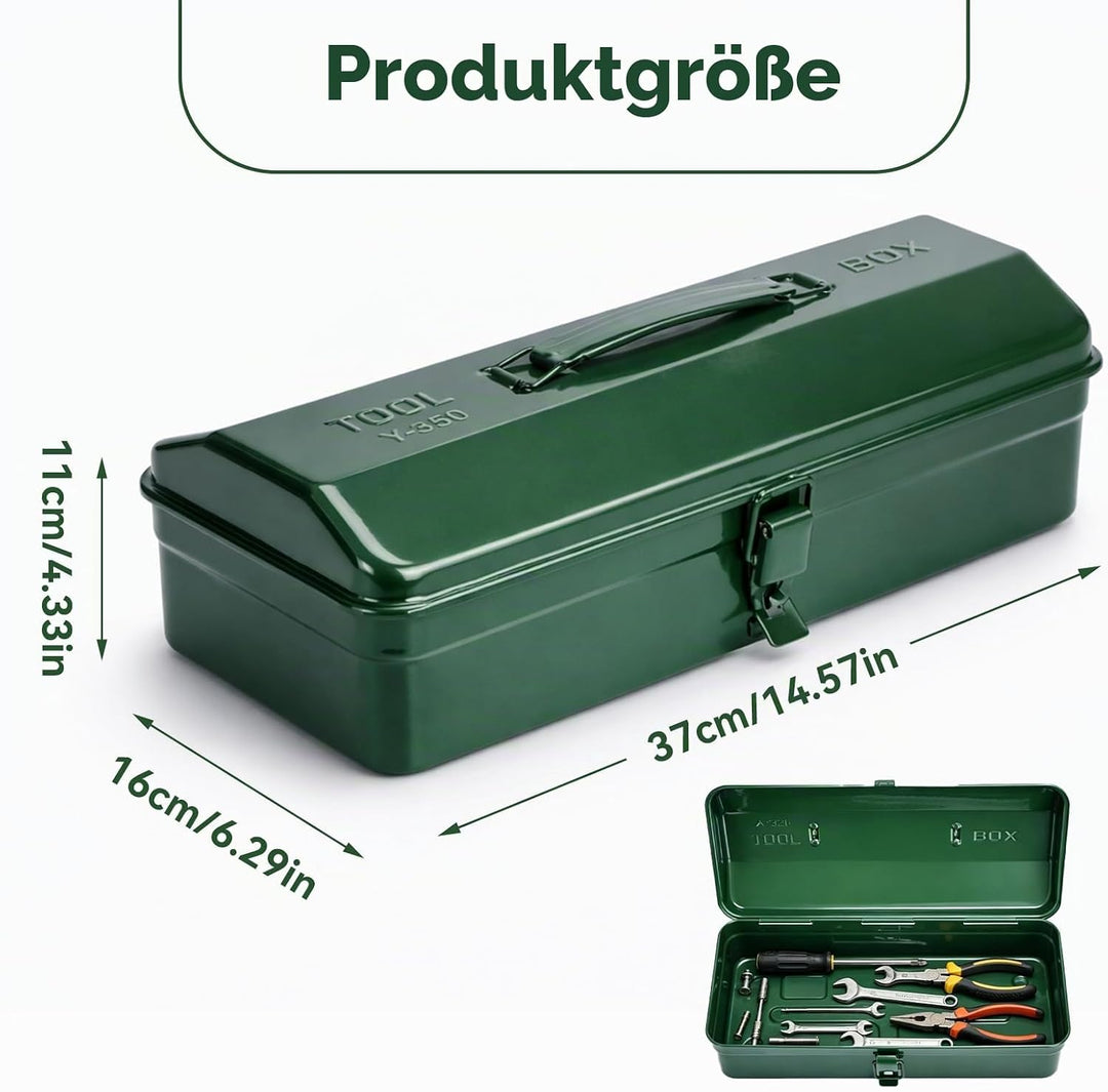 Werkzeugkiste Metall Leer 37x16x12cm - Kleiner Werkzeugkasten mit Tragegriff und Verriegelung, Viels