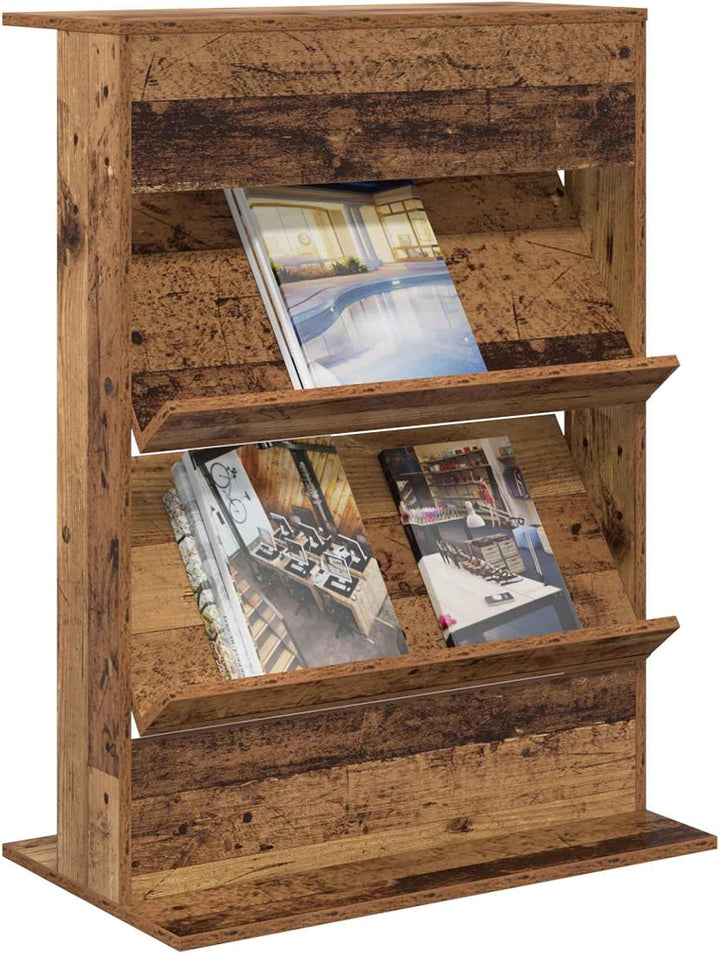 Magazinregal mit Regal aus Altholz Holzwerkstoff 70 x 41 x 96 cm freistehend mit 2 Regalen für Wohnz