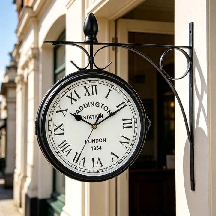 JHY DESIGN Doppelseitige Uhr 21 Zentimeter Metall Bahnhofsuhr Wasserdicht Wanduhr Hängende Retro Gar
