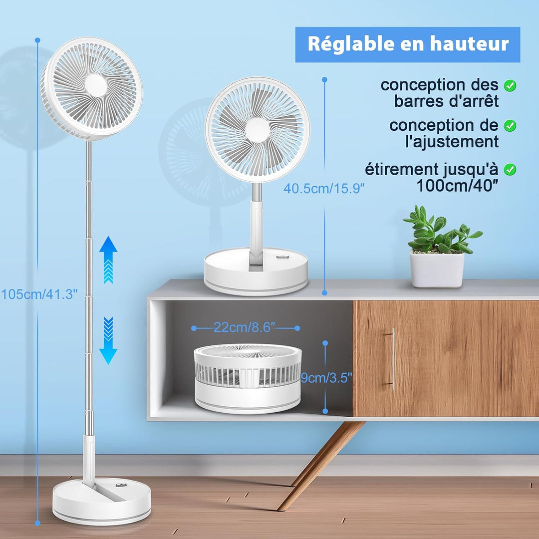 LBSTP 8 Zoll Ventilator Faltbarer mit Fernbedienung, 8000mAh Akku USB Standventilator Fans Tragbarer