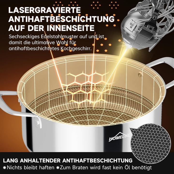Töpfe Induktion 26cm 5,2L Topf Edelstahl Kochtopf,Töpfe mit Wabenstruktur Beschichtete,Kochtopf Indu