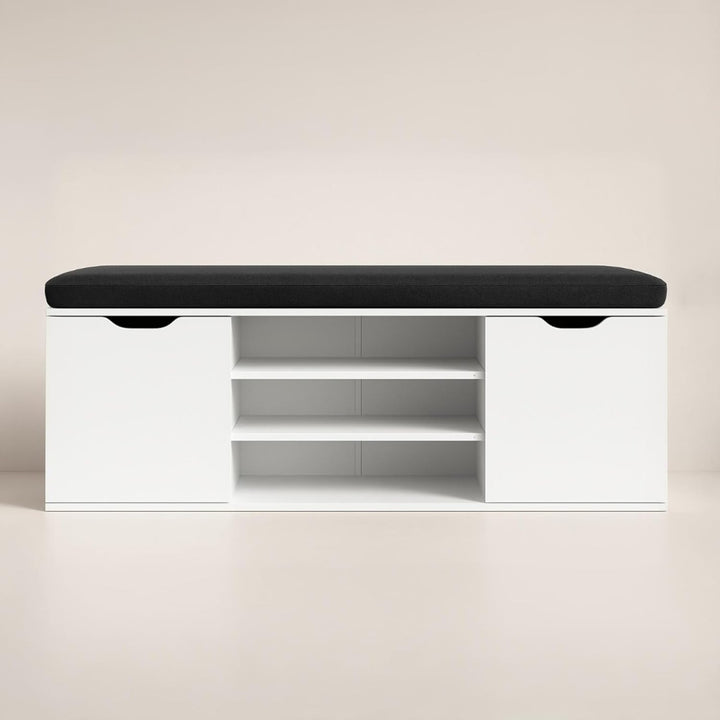 Schuhschrank mit Sitzbank, 103 x 30 x 46 cm, MDF und Polyester Polsterung, Flurbank mit Stauraum, Sc