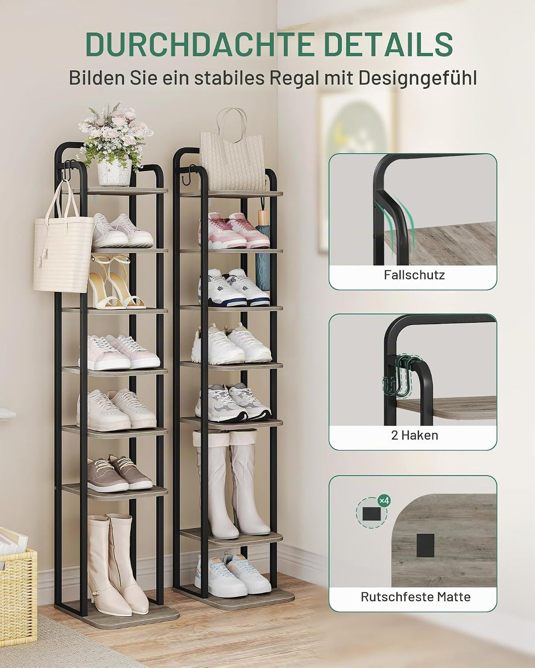 Hzuaneri Vertikales Schuhregal, 8-Stöckige Schuhregale, Schuhturm für kleine Räume, freistehend, Ver