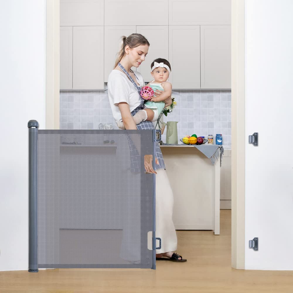 COMOMY Treppenschutzgitter Ausziehbar 0-140cm, Türschutzgitter Rollo für Baby, Katzen und Hunde, Ein