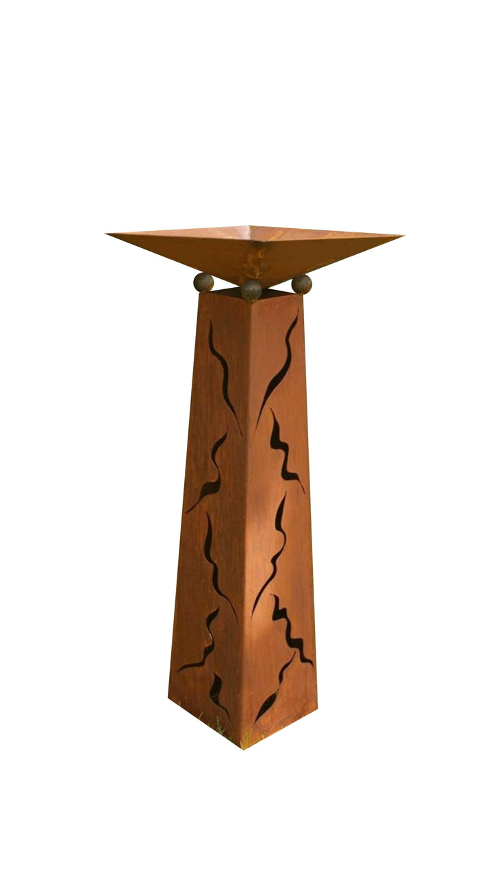 Gartendekoshop24 Rost Säule konisch 100 cm mit Muster und Schale