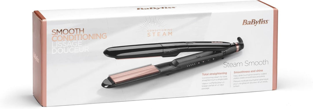 BaByliss Steam Smooth Haarglätter, Dampf-Haarstylinggerät, Schwarz