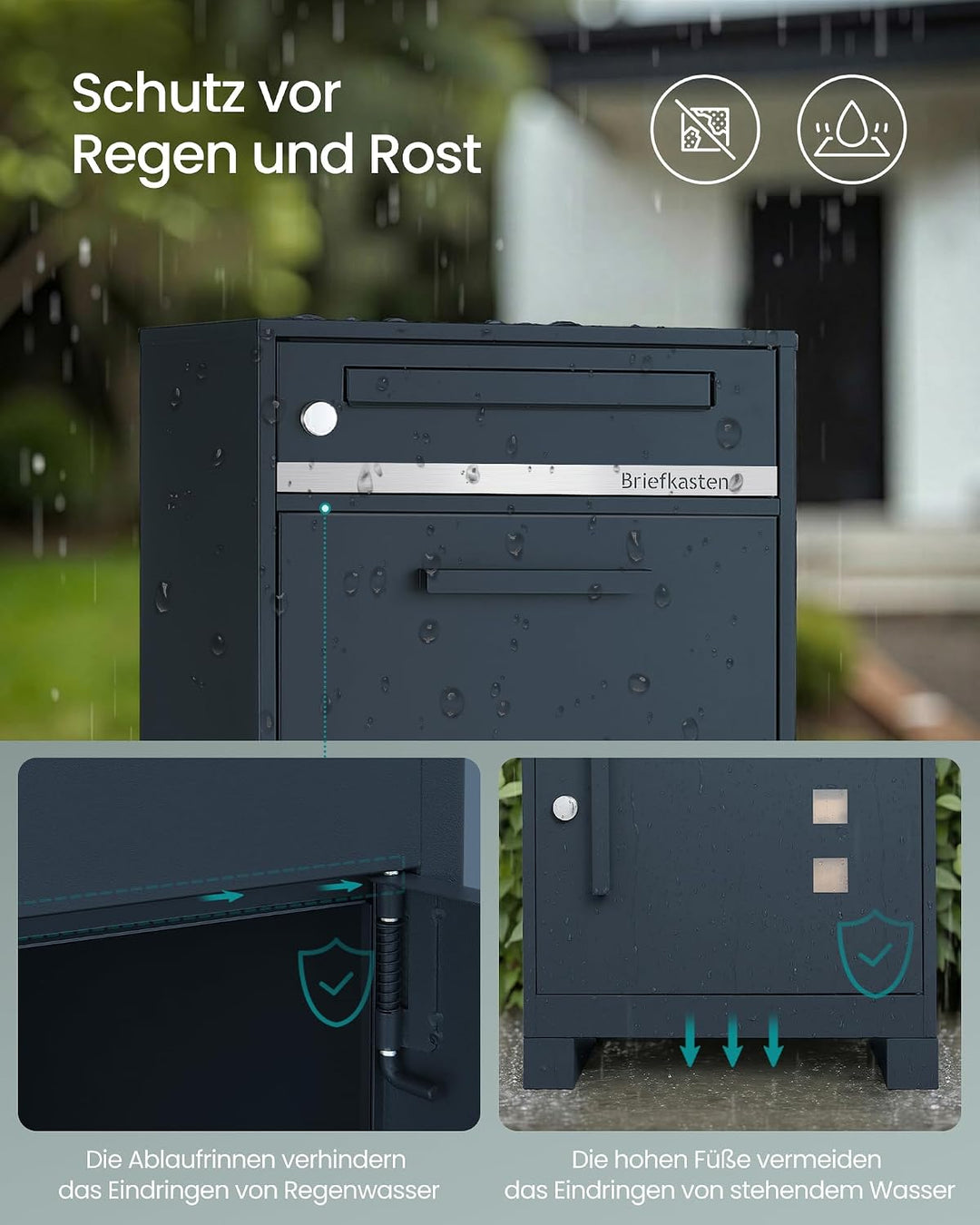 SONGMICS Paketbox, Paketbriefkasten, Briefkasten mit Paketfach, personalisiert, Paketkasten XXL, für