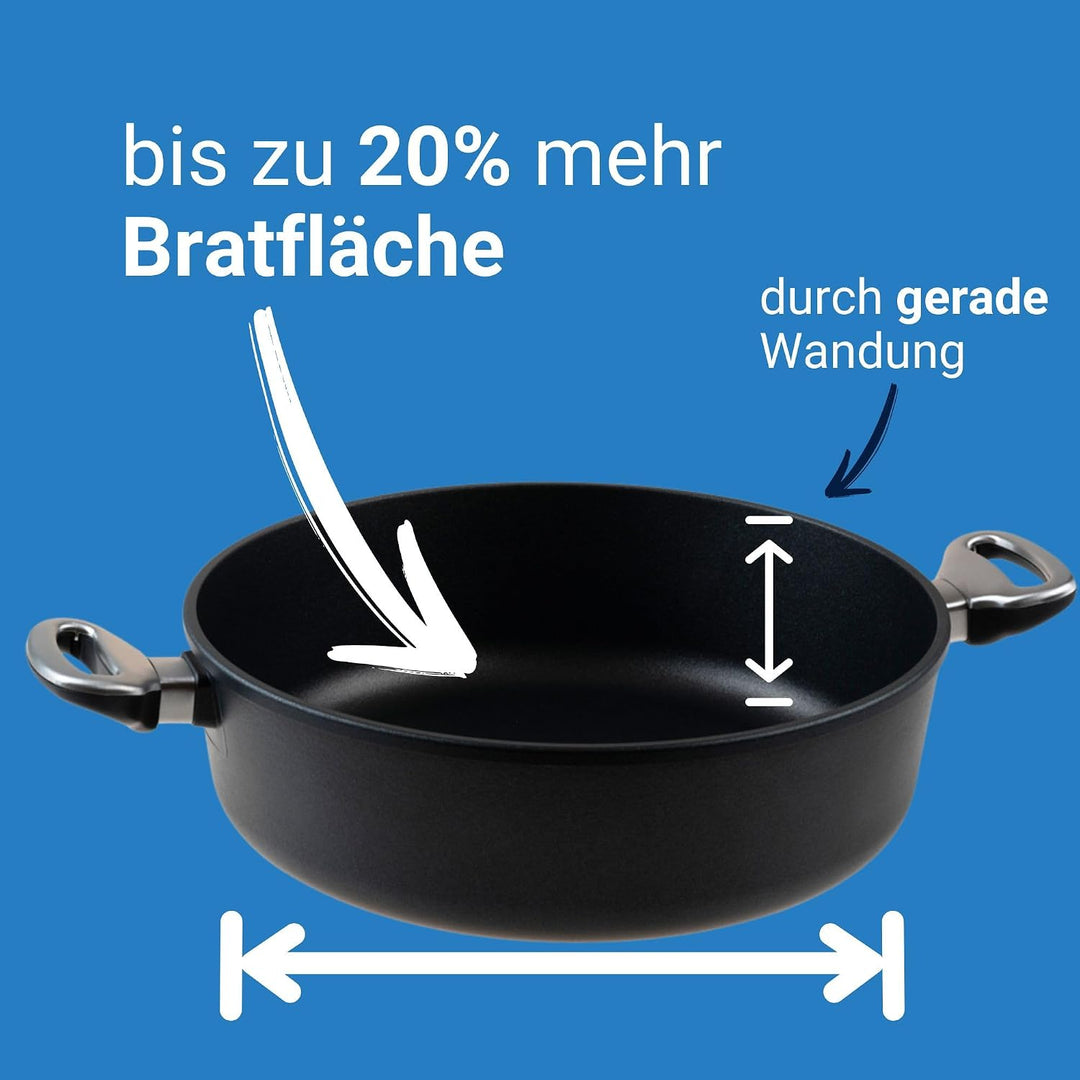 Harecker Bräterpfanne 26cm Ø aus Aluguss mit Seitengriffen | PFOA-freie Antihaftbeschichtung | für I
