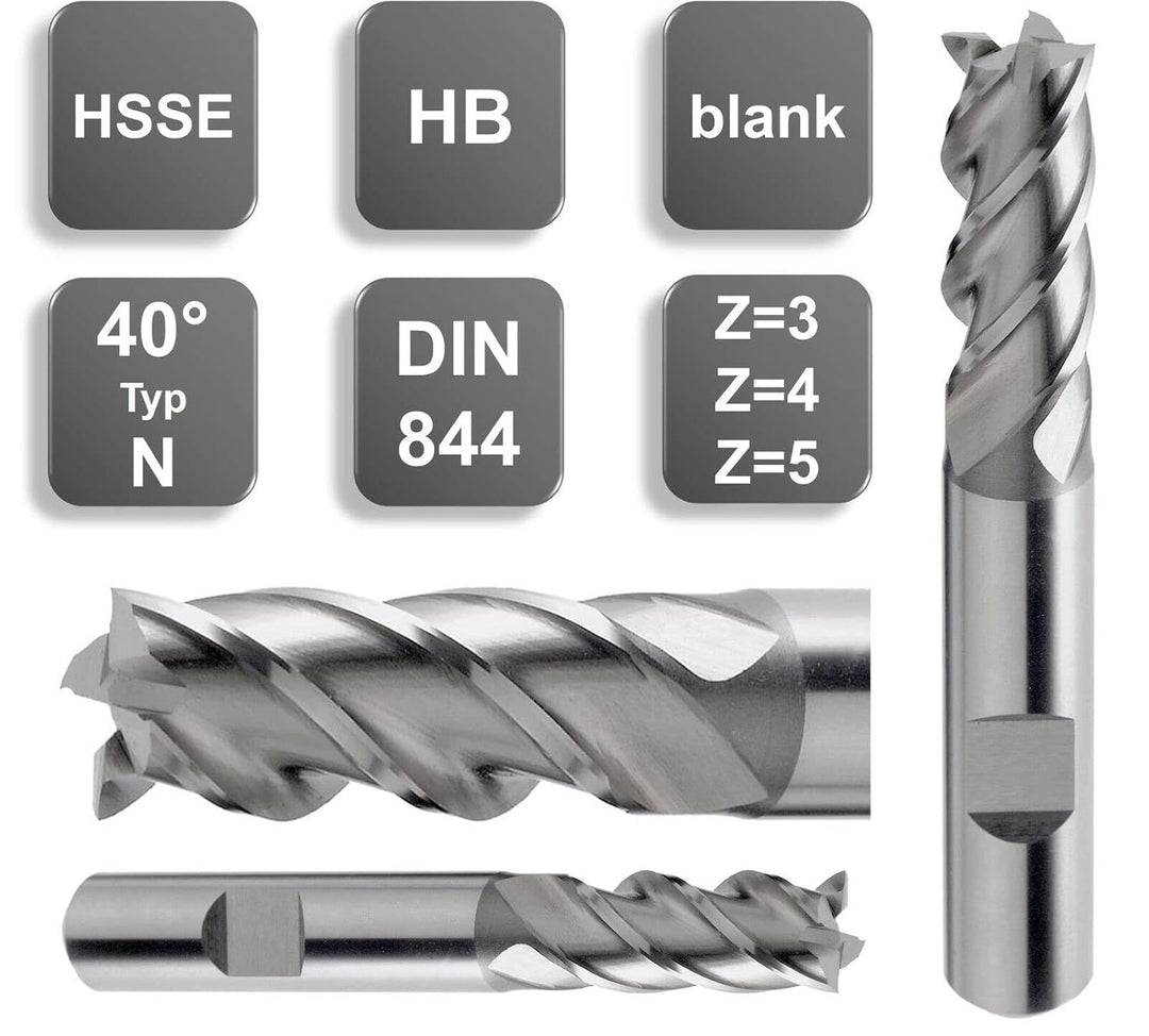 HSS-E (Co5%) Schaftfräser HB/Weldon, Typ N, DIN 844 40° Z=4 Fräser Ø 2-25 mm (18.0 x 32 x 92 - d2=16