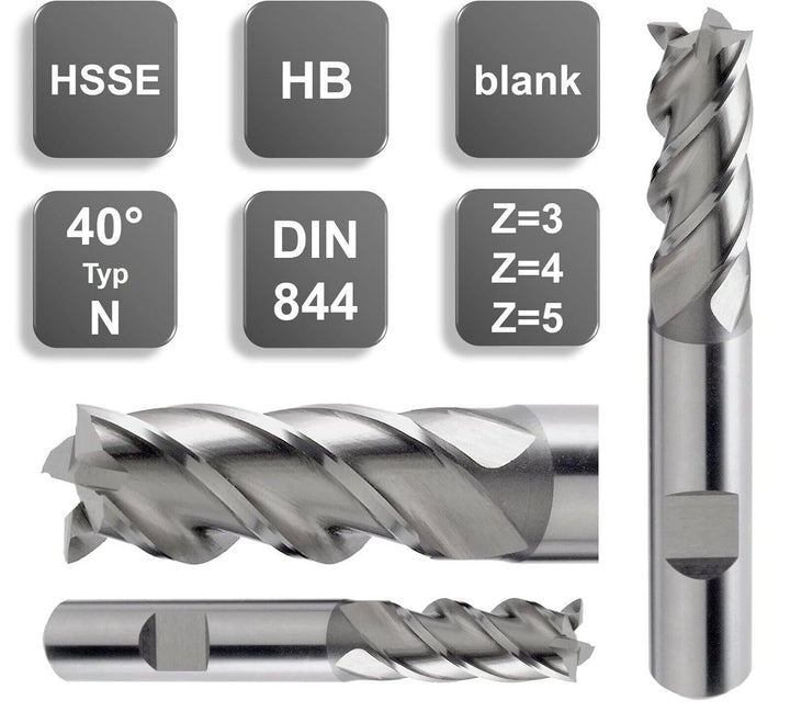 HSS-E (Co5%) Schaftfräser HB/Weldon, Typ N, DIN 844 40° Z=4 Fräser Ø 2-25 mm (18.0 x 32 x 92 - d2=16