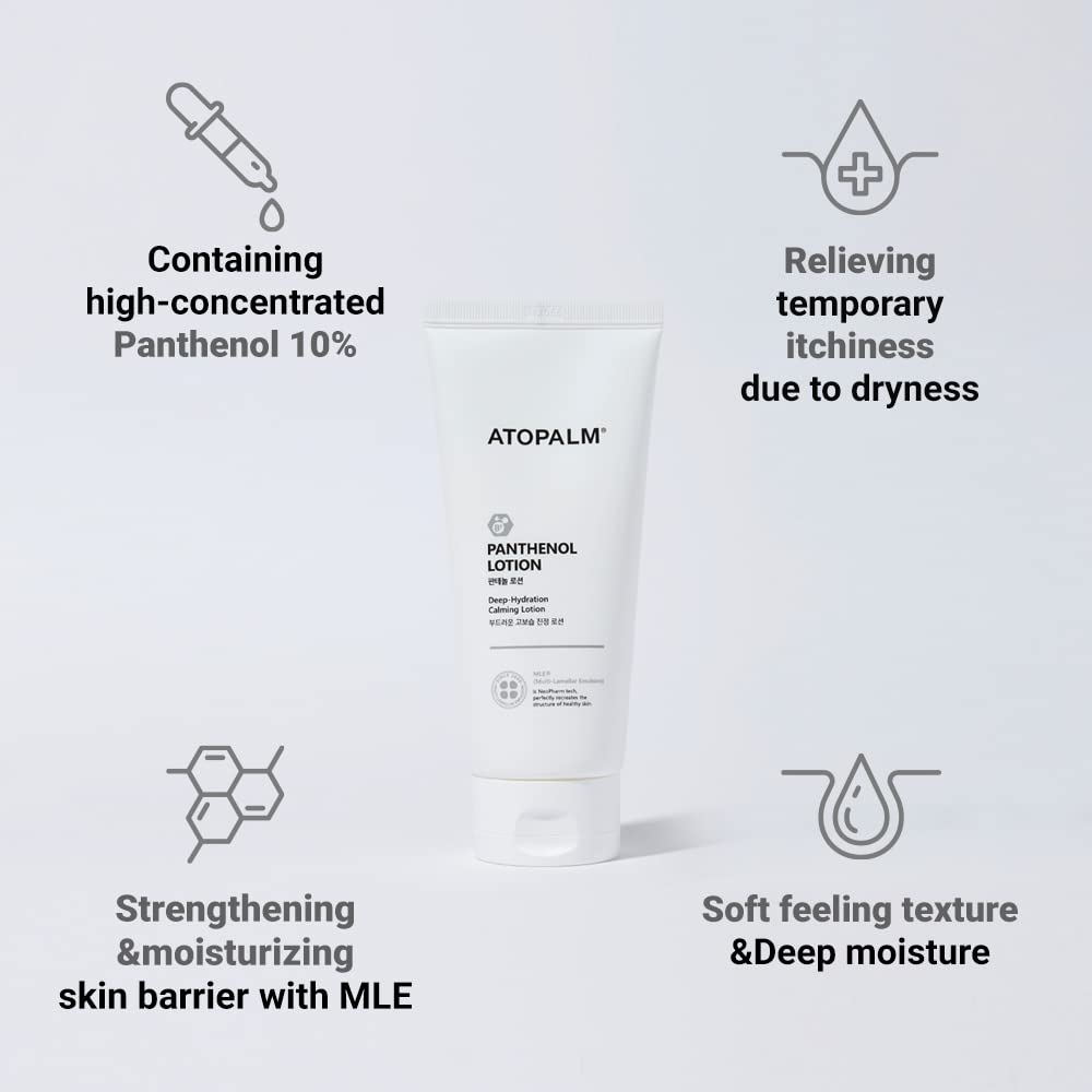 ATOPALM Panthenol Lotion 180ml, Langanhaltende Gesicht bis Körper Feuchtigkeitscreme, Vitamin B5 Ami