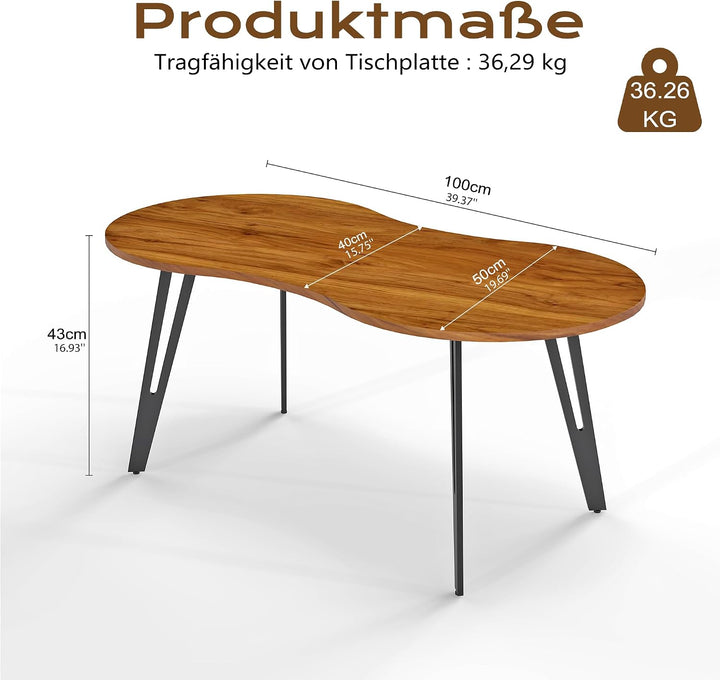 Manora Ovaler Couchtisch Holz, Klein &amp; Platzsparend, Eiche Braun-Schwarz Braun+schwarz einstöckig, B