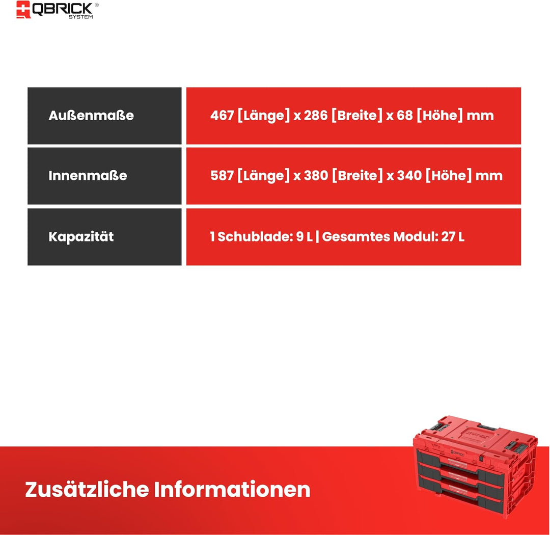 QBRICK SYSTEM Werkzeugkoffer Werkzeugkasten Leer Werkzeugkiste ONE Drawer 3 Toolbox 2.0 RED Ultra HD