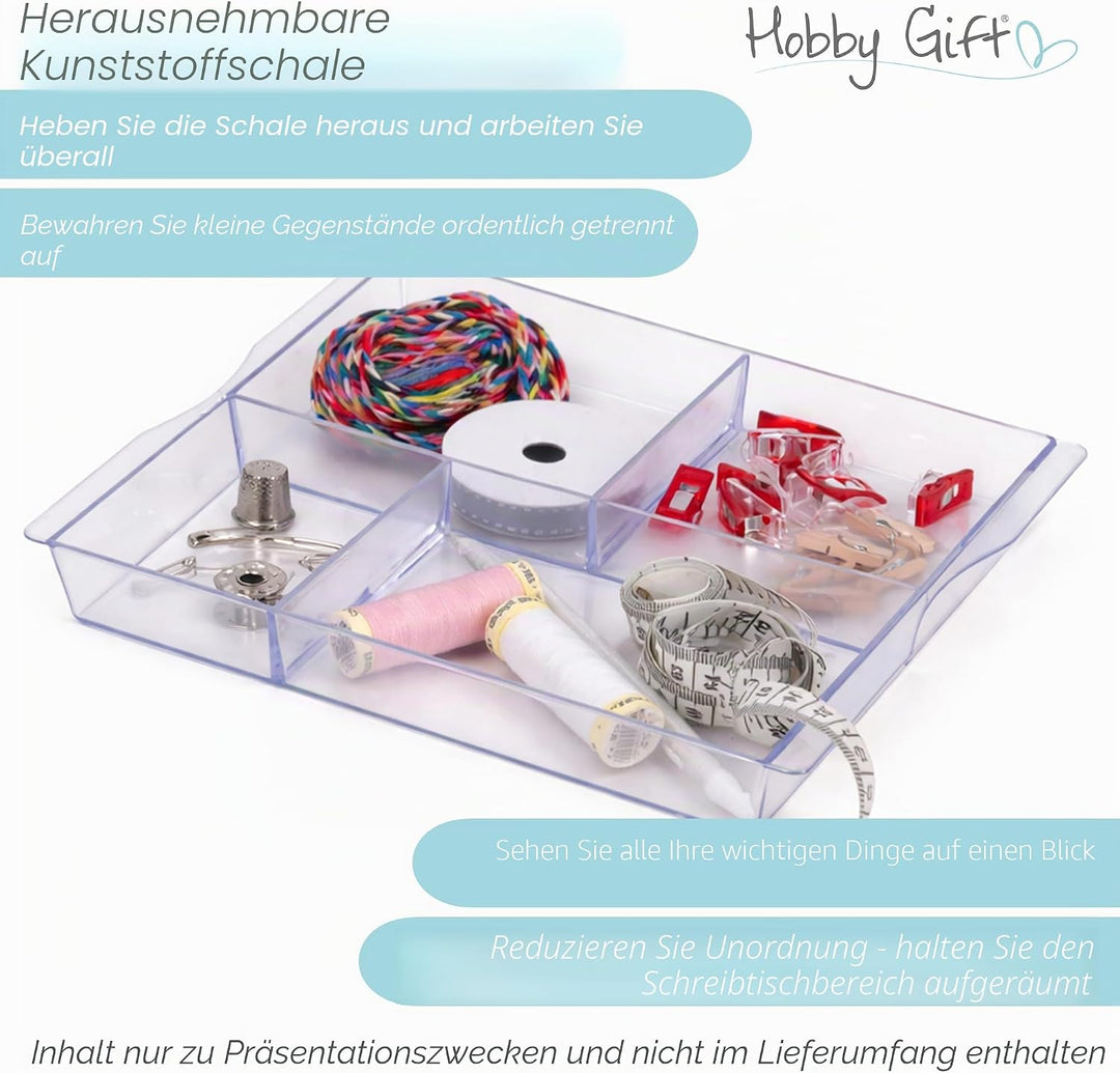 Hobby Gift Nähkästchen Gross mit Doppeldeckel und Griff - Nähkorb aus Baumwolle mit Fächern für Nähz