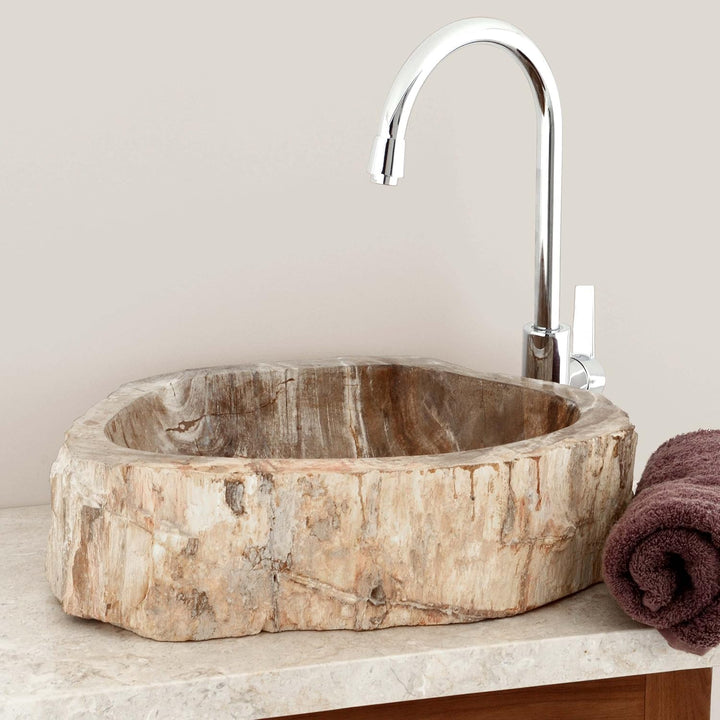 DIVERO Aufsatz - Waschbecken FORESTA aus versteinertem Holz - ab 40 cm Länge Hellbraun, Hellbraun