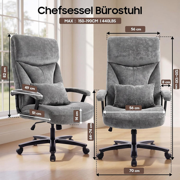 Ergonomischer Bürostuhl 200KG Schreibtischstuhl mit 4-stufiger Gasdruckfeder, Hoher Rückenlehne und
