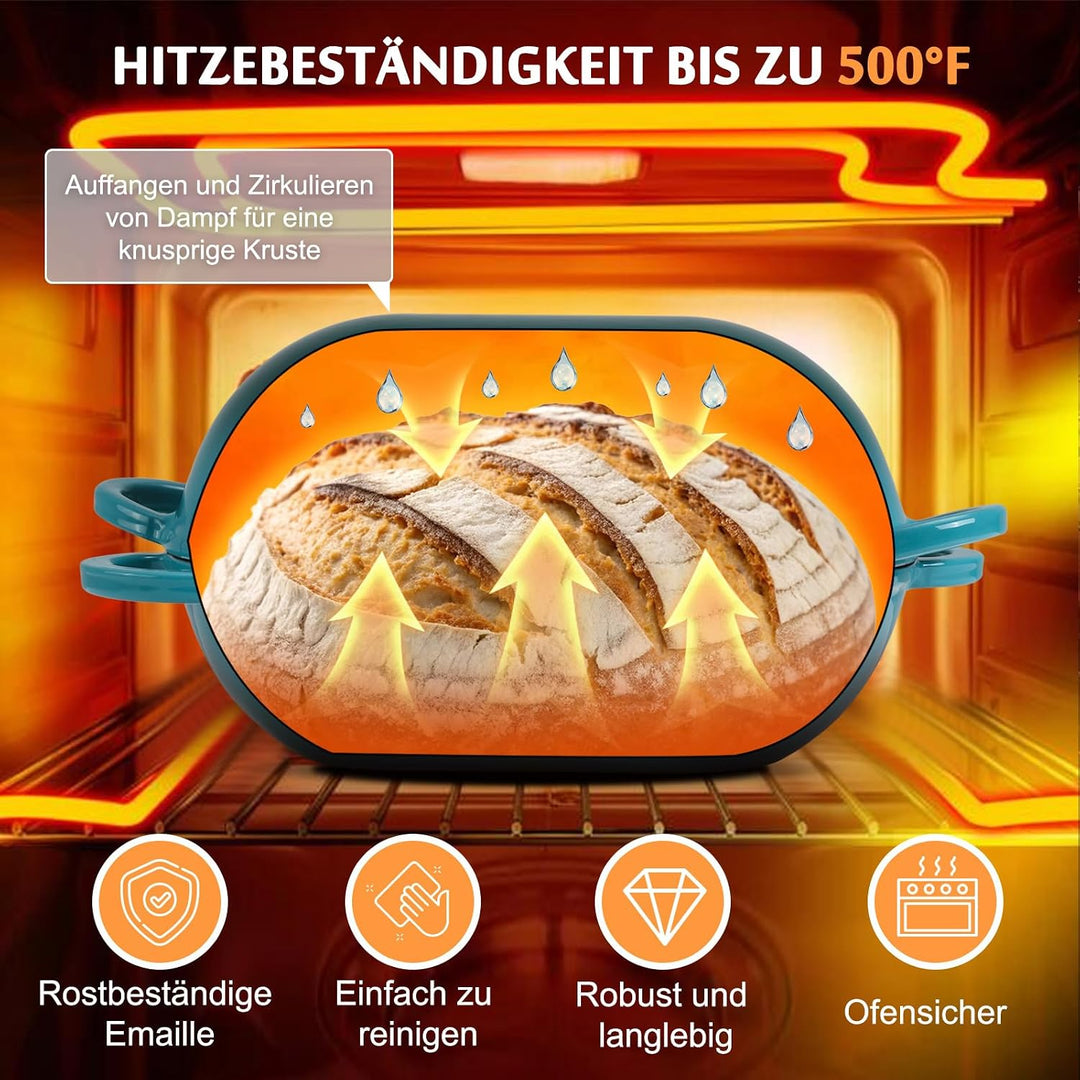 Oval Gusseisen Brotbackform mit Deckel,28 cm, Farbverlauf Blau-grün 5.5L Farbverlauf Blau-grün, 5.5L