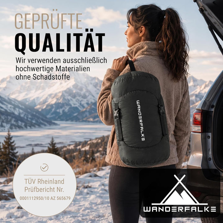 WANDERFALKE® Premium Schlafsack Erwachsene (Alpinist/Wanderer), 3-4 Jahreszeiten (480GSM) &amp; Sommersc