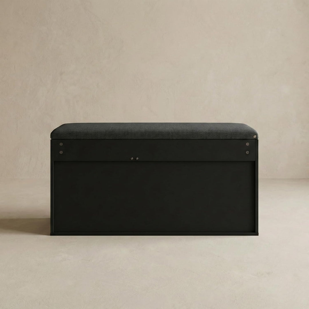 BOXIMO TRIA Schuhschrank mit Sitzbank, MDF und Polyester, 80 x 43 x 30 cm (Schwarz), Schwarz