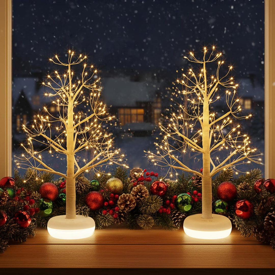 2er Pack Weihnachtsbaum mit Leuchtendem Sockel Wiederaufladbar Weihnachtsdeko mit Dimmfunktion Licht