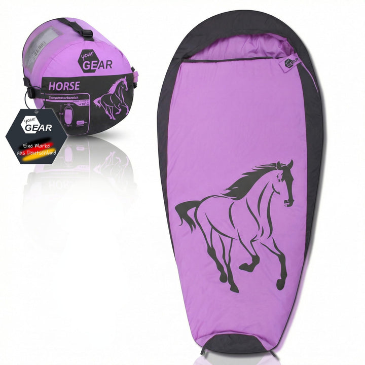 your GEAR Kinderschlafsack Horse - Mumienschlafsack Mädchen 180x90 cm - Warmer Schlafsack Kinder mit